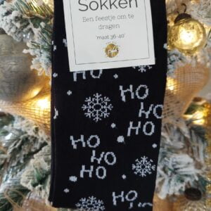 kerstsokken  in het zwart met opschrift " hohoho" maat 36-40